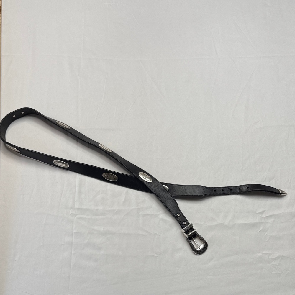 Brighton Black Leather Belt with Silver Details size 48 vintage x5003 buckle